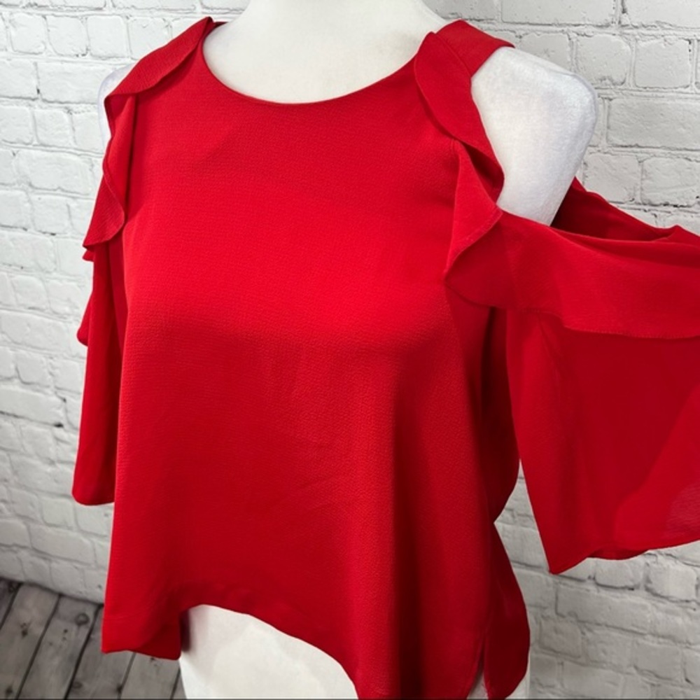TopShop Cold Shoulder Top Ruffle Red 6 - Picture 4 of 13
